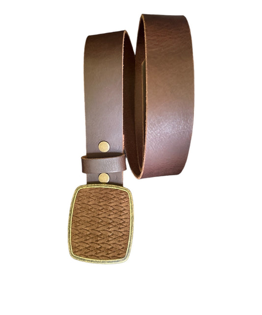 Brown Braided Leather Belt Buckle and Interchangeable Belt Set