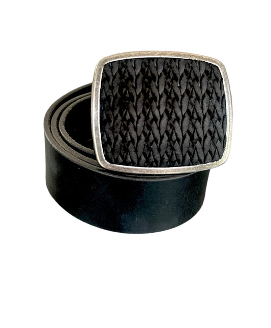 Rustic Braided Black Leather Belt Buckle