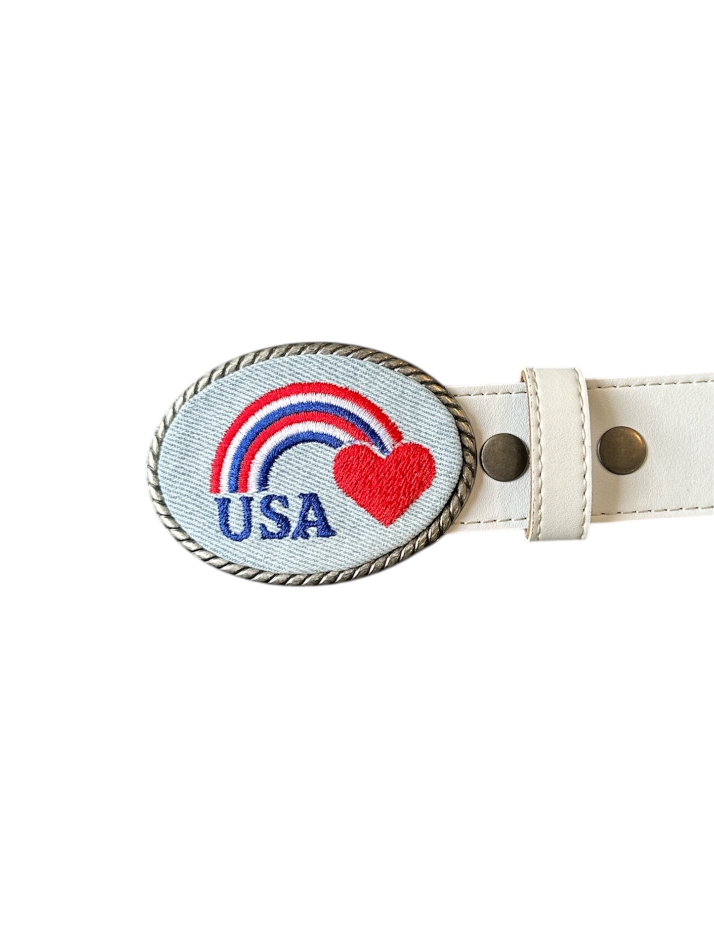 USA Rainbow Heart Jean Belt Buckle