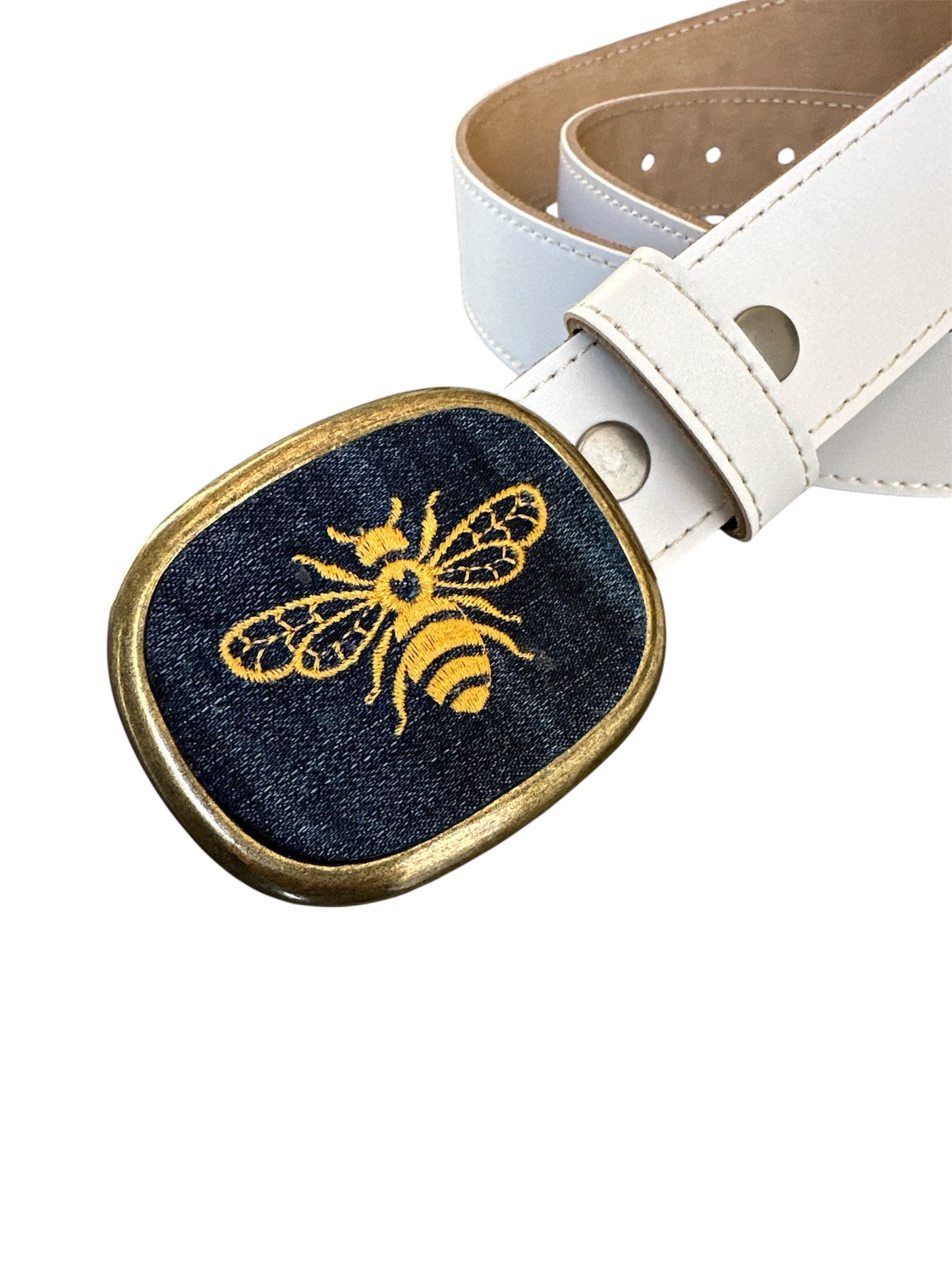 Bumble Bee Embroidered Belt Buckle - Antique Silver or Antique Brass
