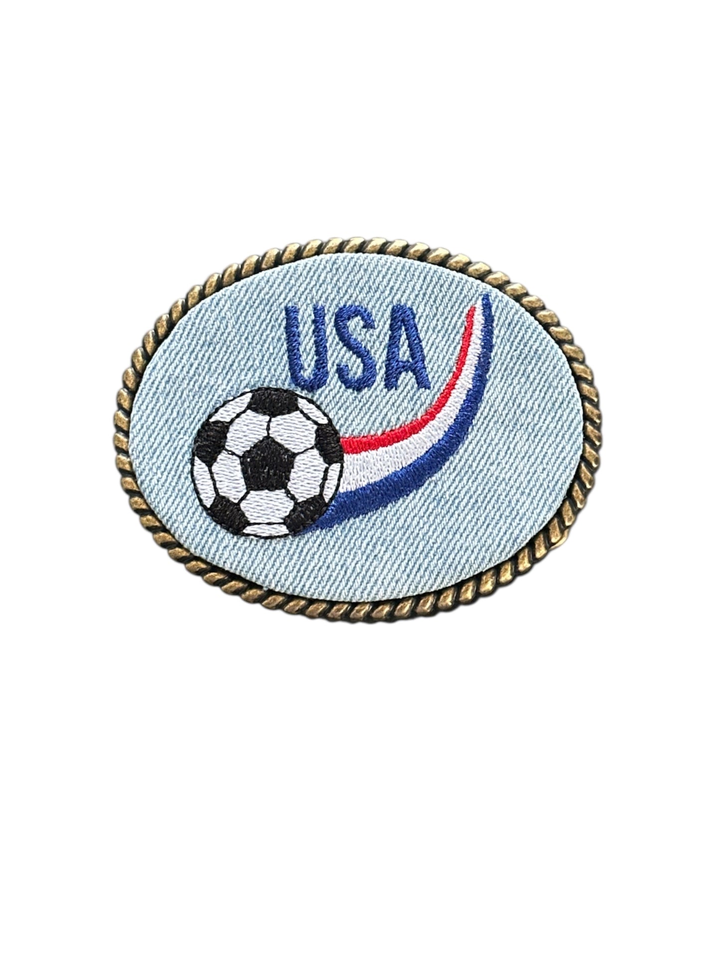 USA Denim Soccer Rainbow Belt Buckle