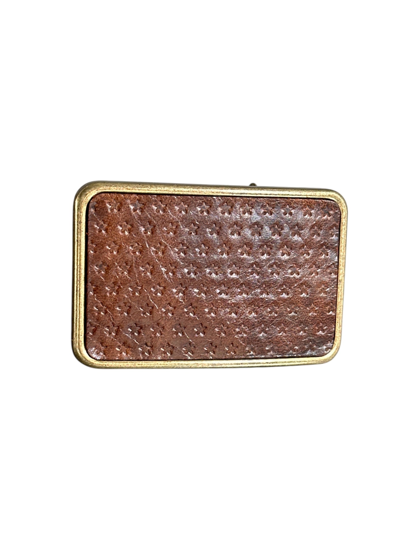 Star Embossed Brown Leather Belt Buckle