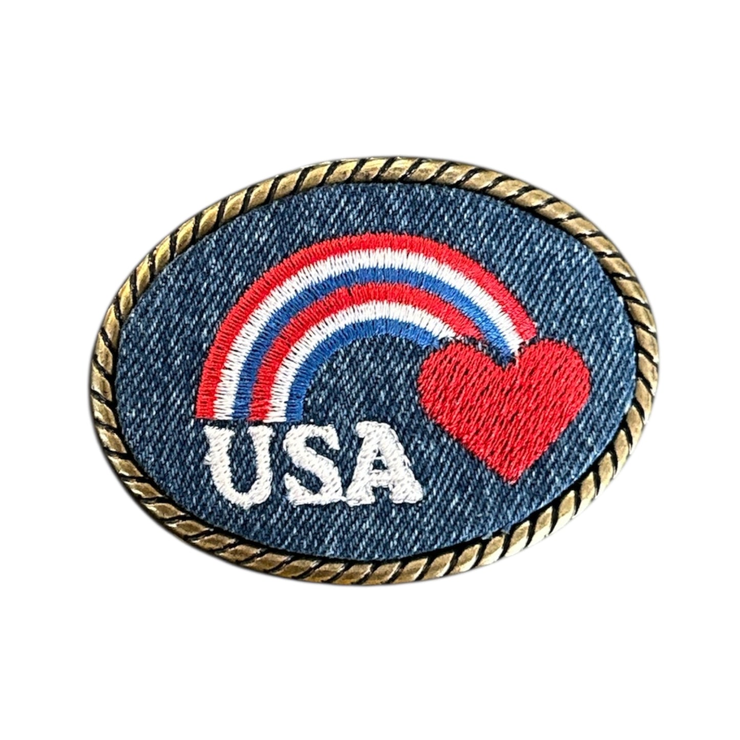 USA Rainbow Heart Jean Belt Buckle