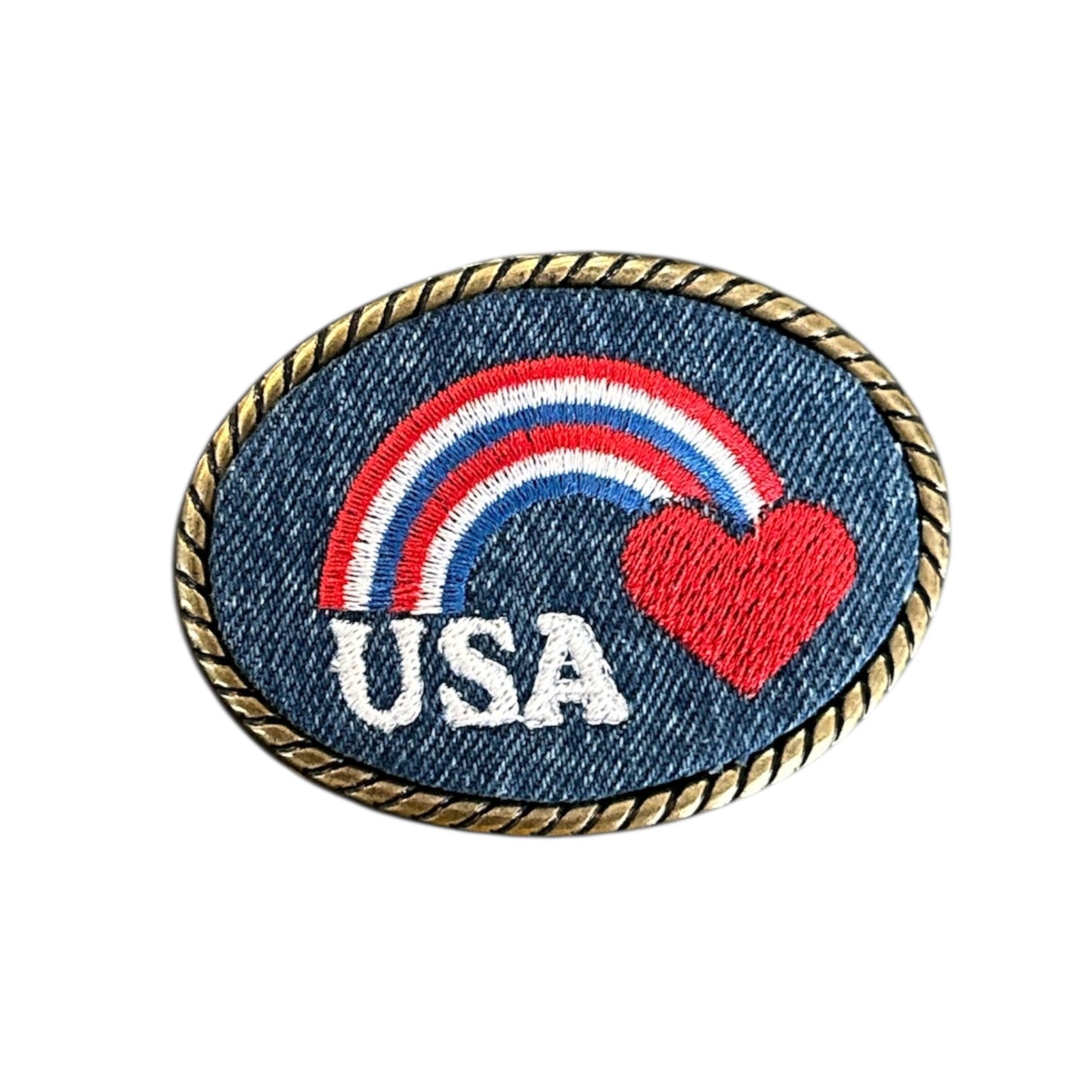 USA Rainbow Heart Jean Belt Buckle