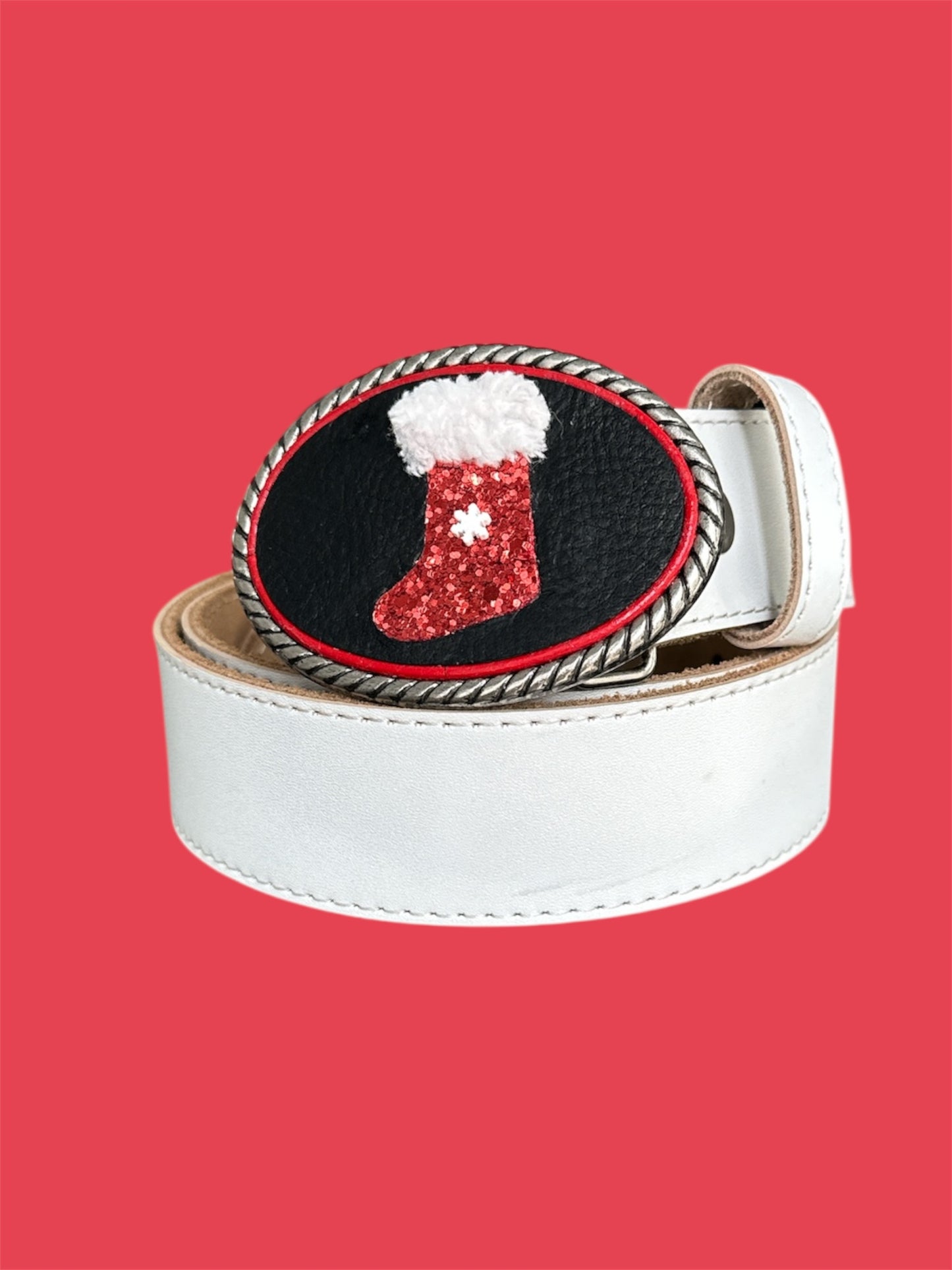 Christmas Stocking Belt Buckle- antique silver and antique brass