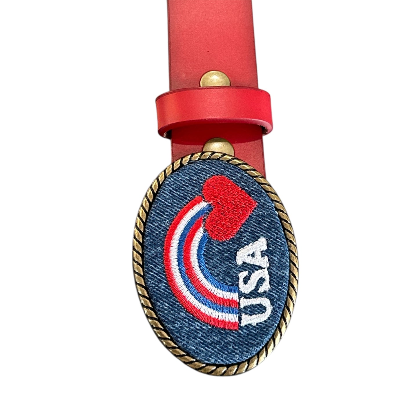 USA Rainbow Heart Jean Belt Buckle