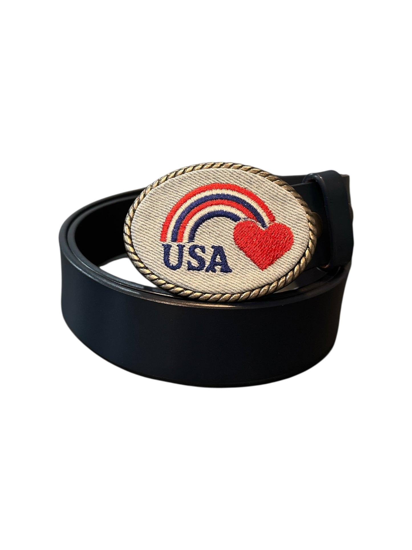 USA Rainbow Heart Jean Belt Buckle