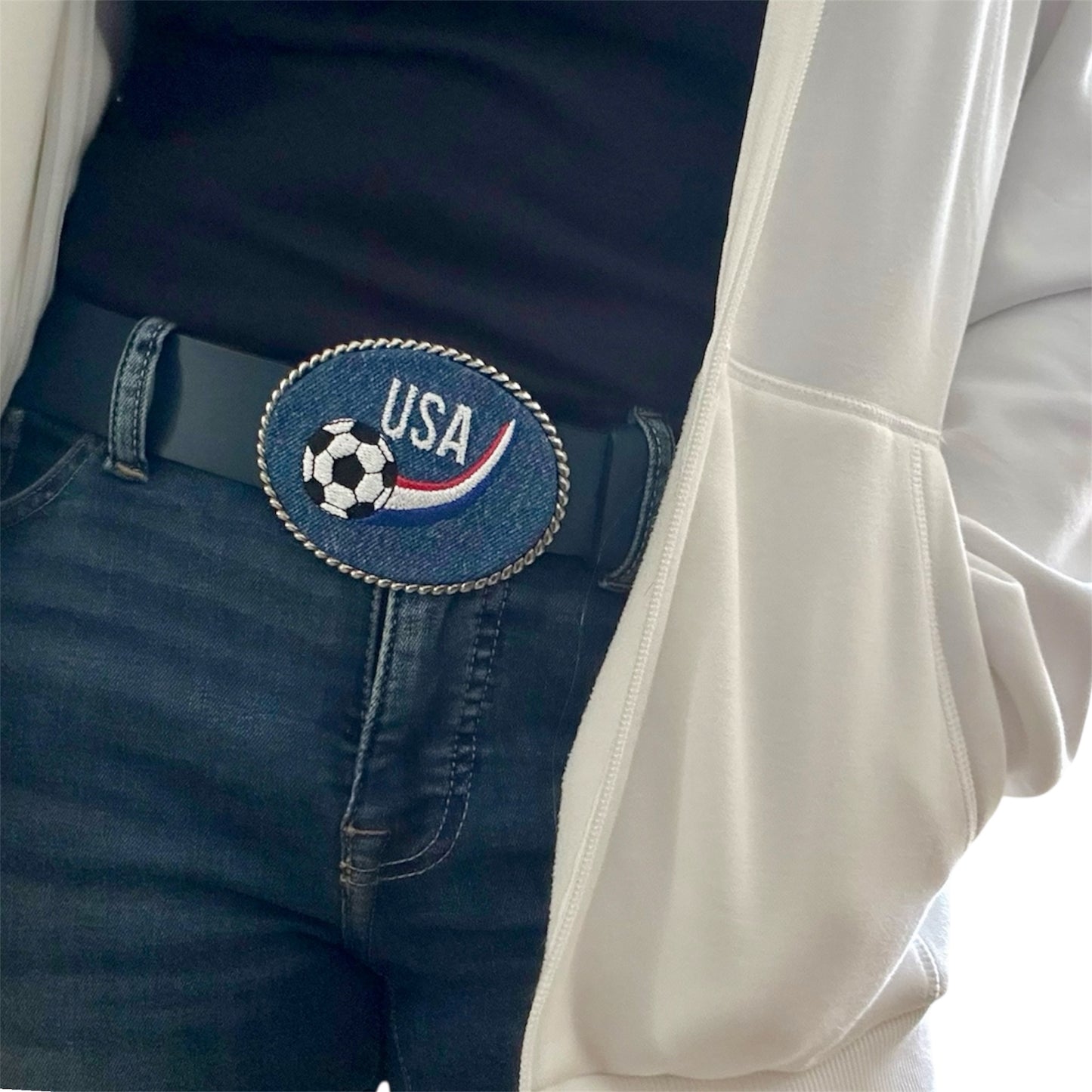 USA Denim Soccer Rainbow Belt Buckle