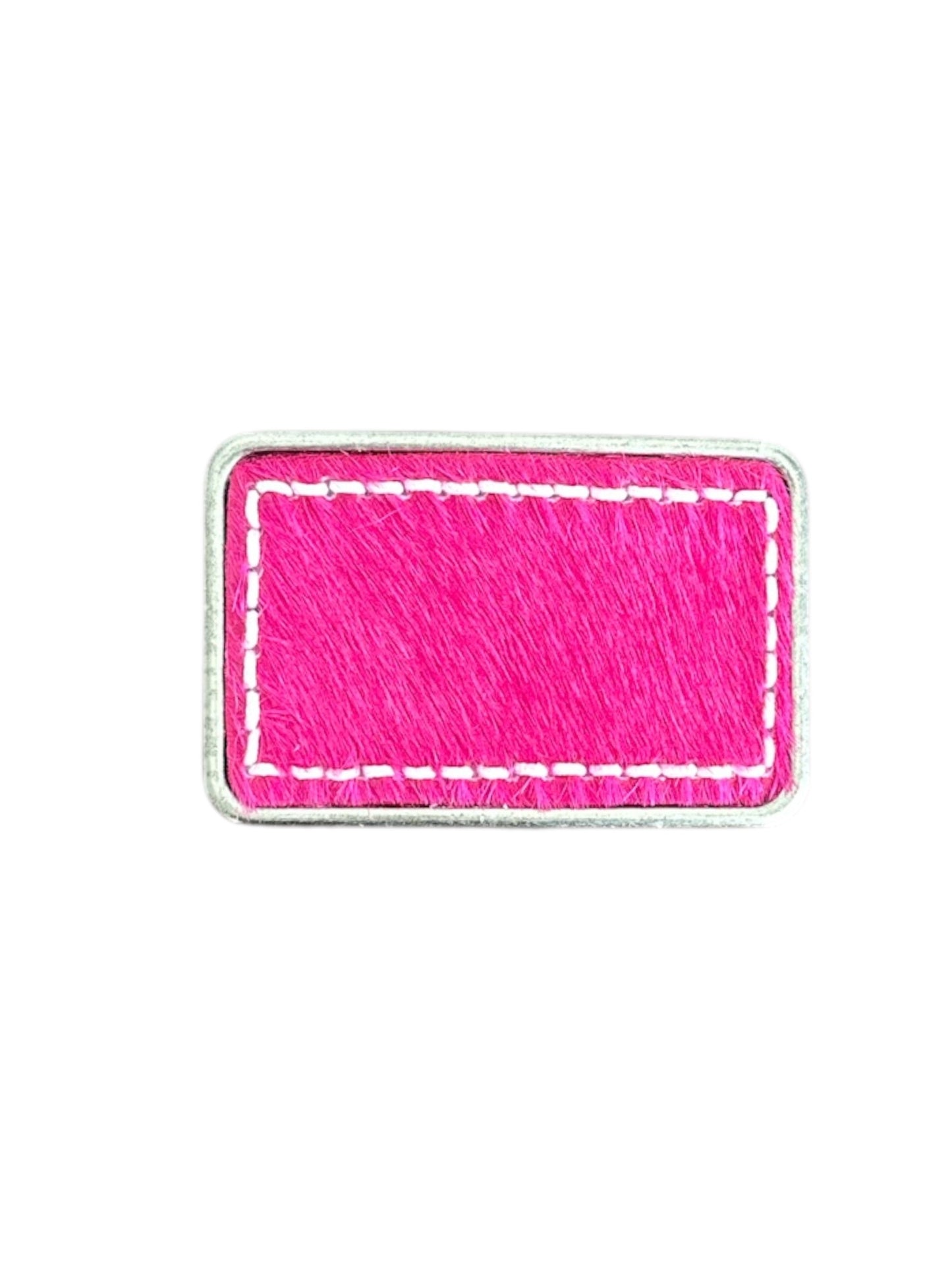 Hot Pink Hair on Leather Belt Buckle Handstitched