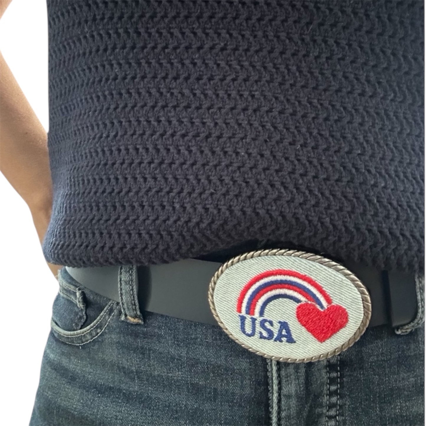 USA Rainbow Heart Jean Belt Buckle