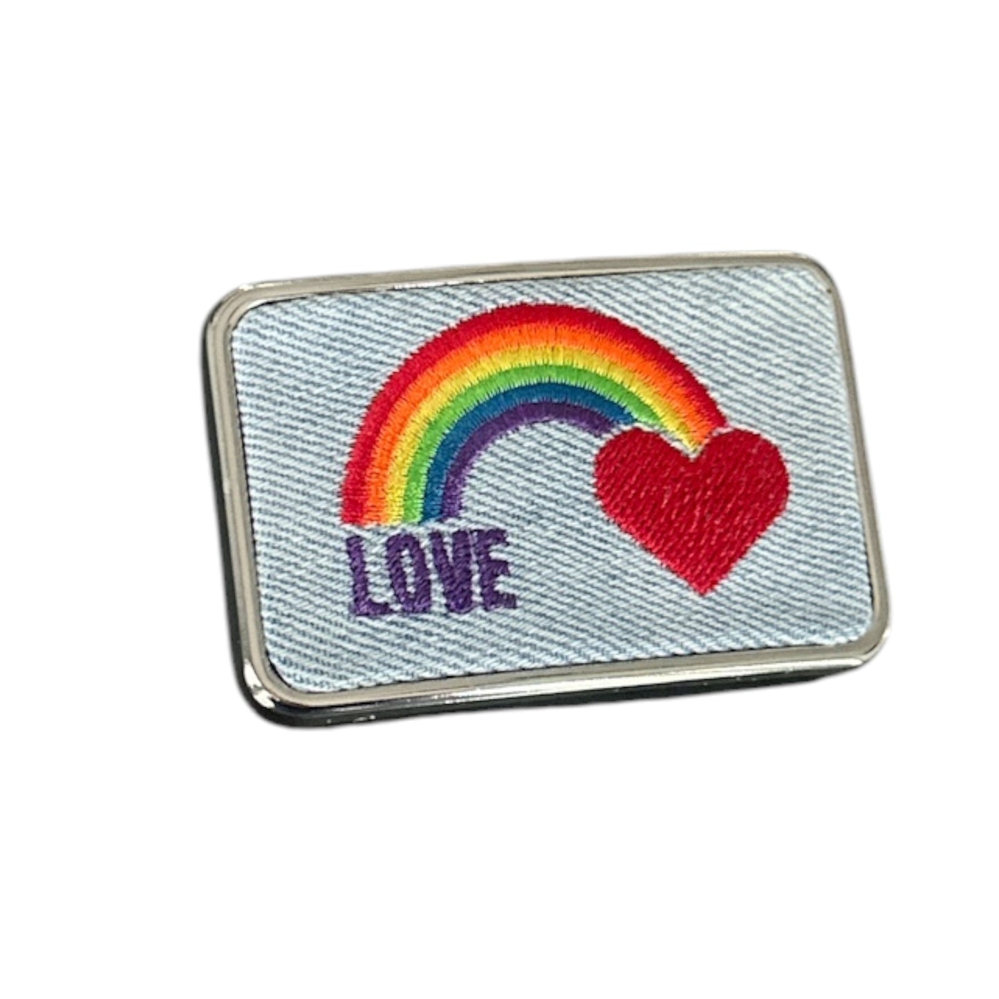 Rainbow Love Embroidered Belt Buckle, LGBTQ Pride
