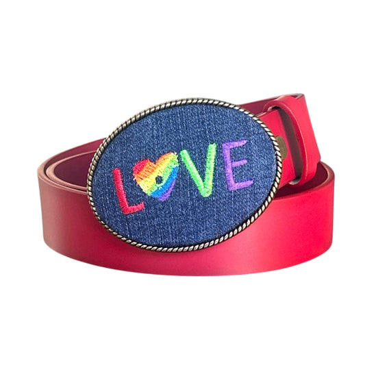 Love Embroidered Belt Buckle, LGBTQ Pride