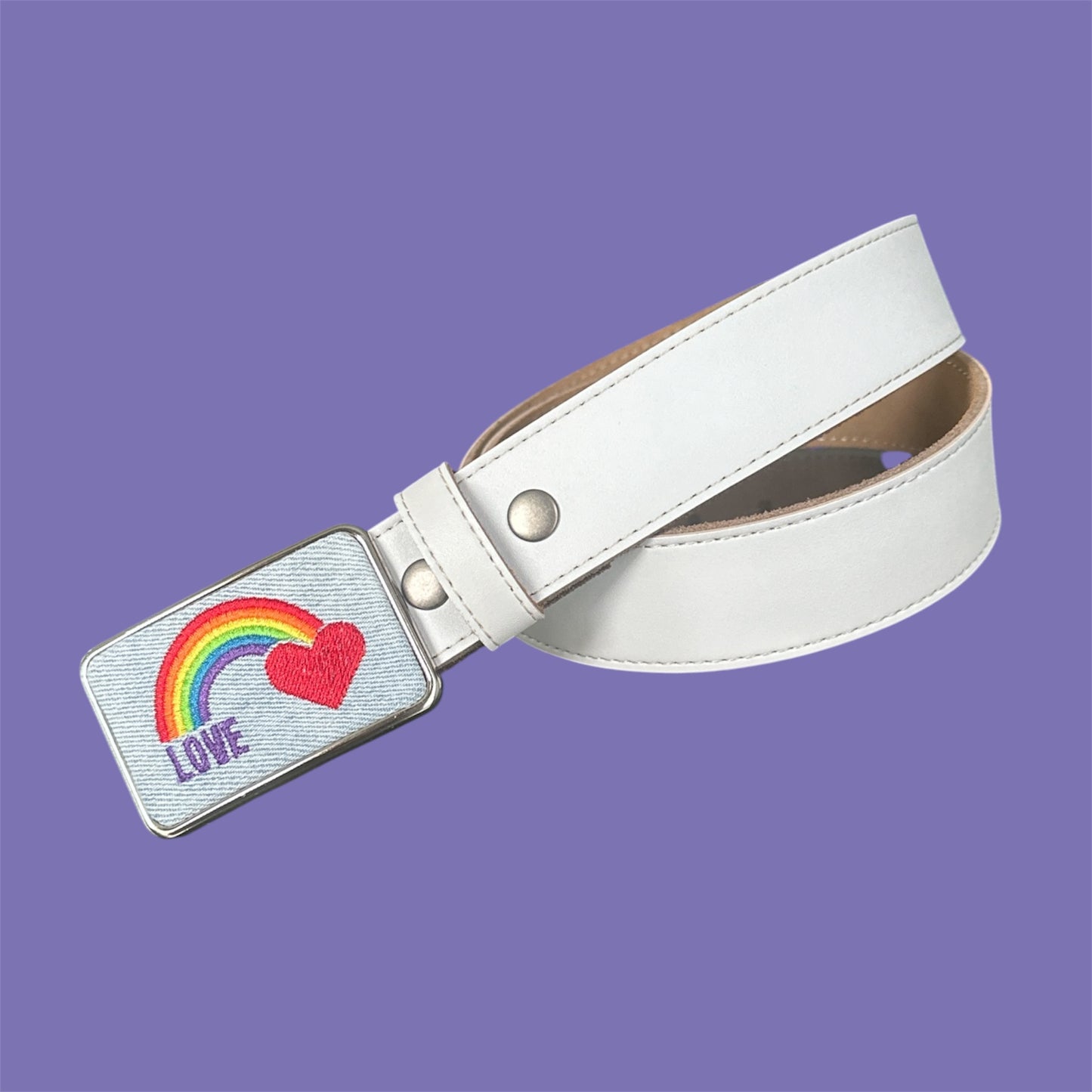 Rainbow Love Embroidered Belt Buckle, LGBTQ Pride