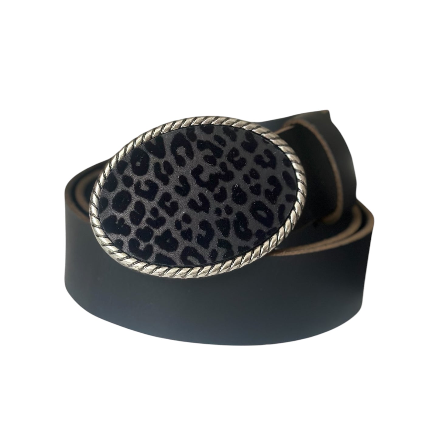Black Leopard Belt Buckle and Black Interchangeable Belt Set