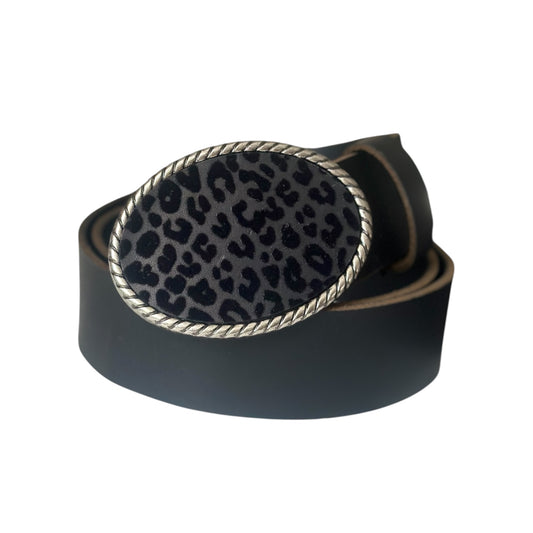 Black Leopard Belt Buckle and Black Interchangeable Belt Set