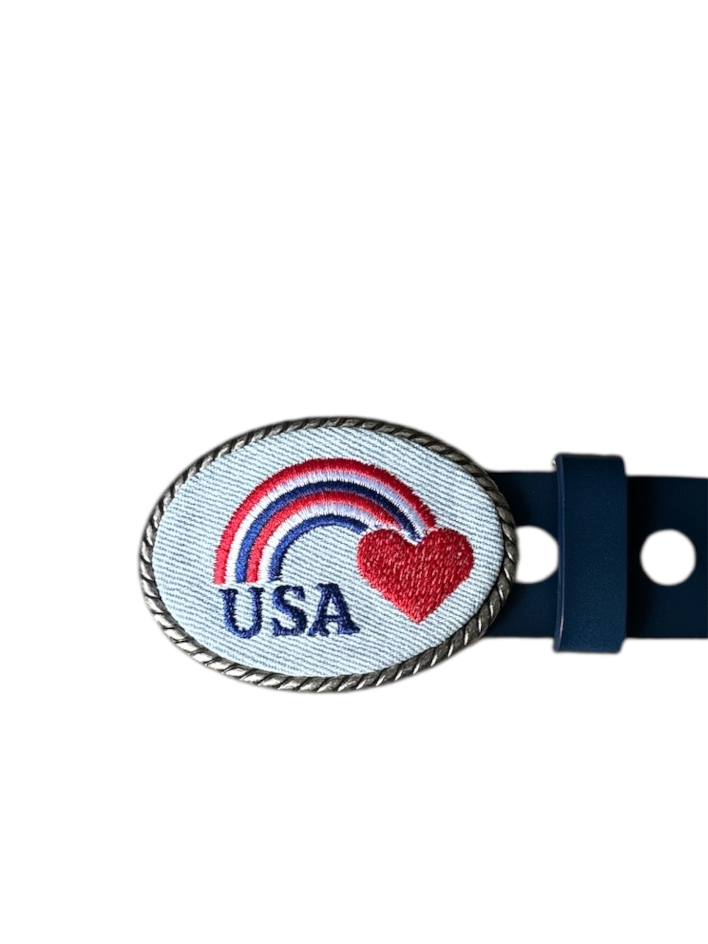 USA Rainbow Heart Jean Belt Buckle