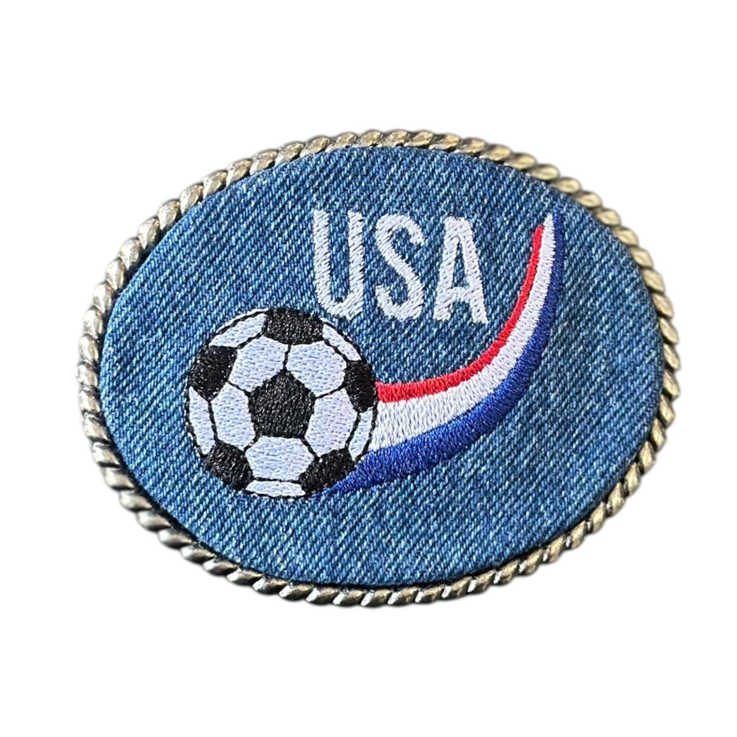 USA Denim Soccer Rainbow Belt Buckle