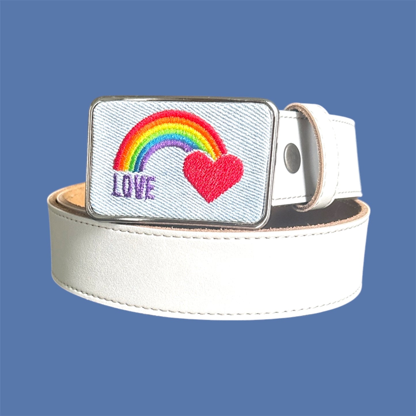 Rainbow Love Embroidered Belt Buckle, LGBTQ Pride