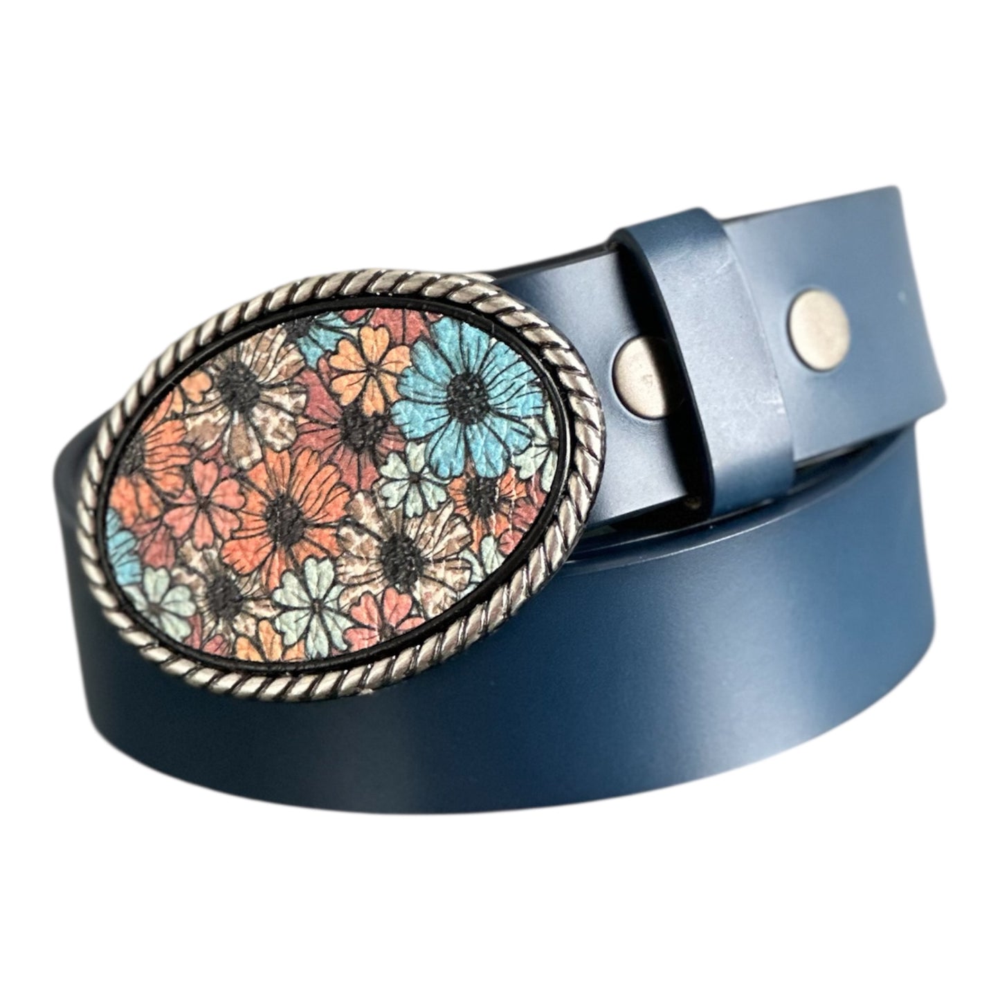 Blue Leather No Buckle Belt Strap