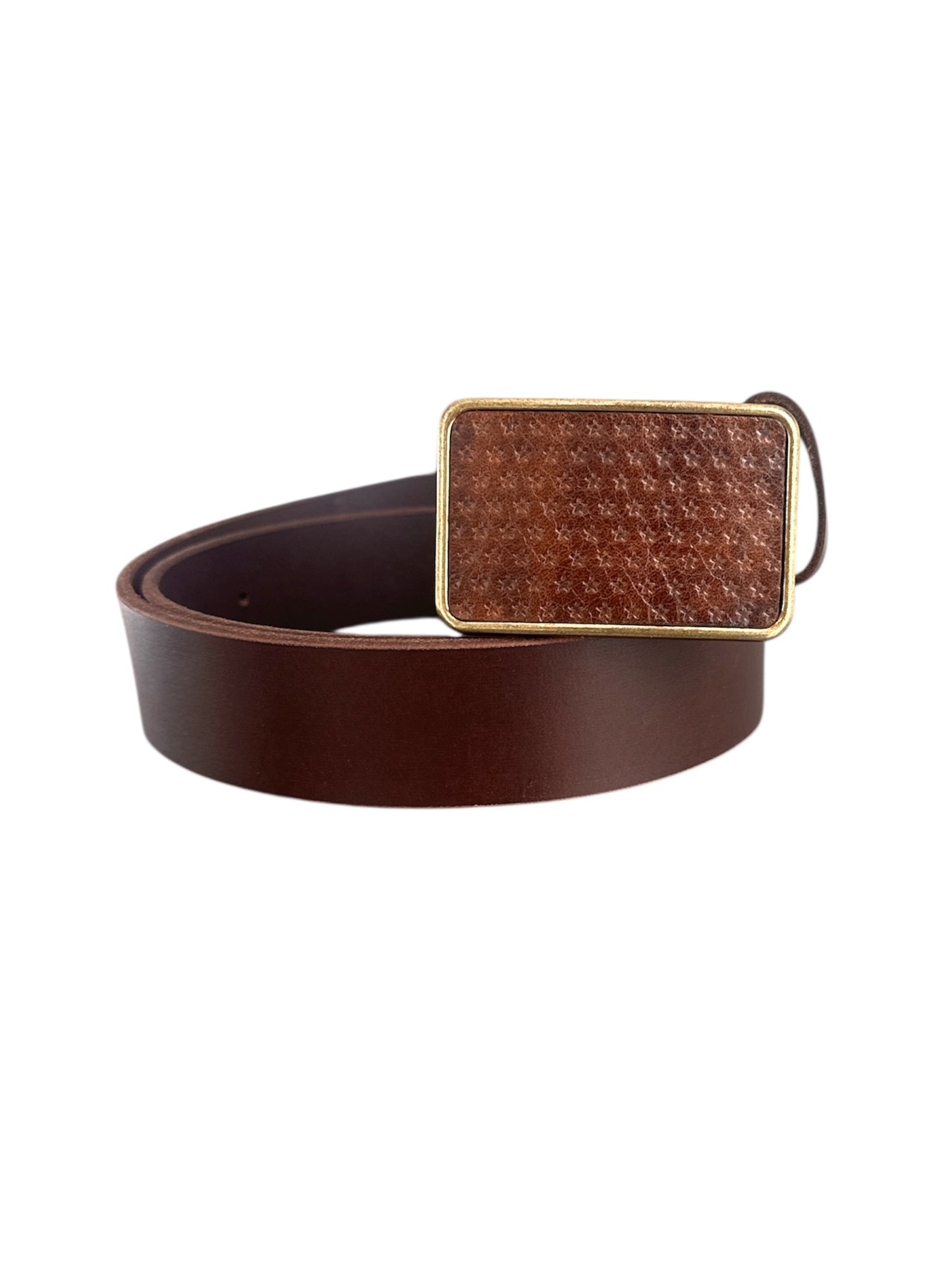 Star Embossed Brown Leather Belt Buckle