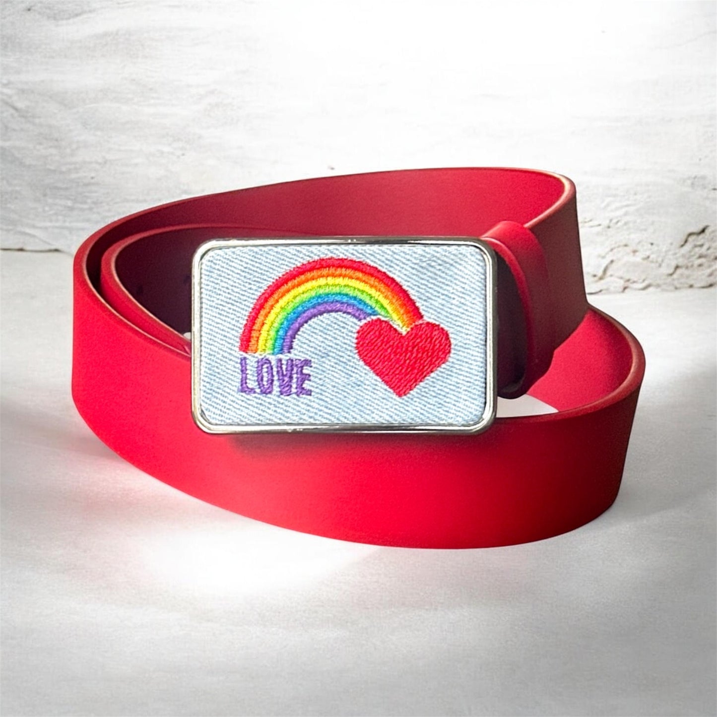 Rainbow Love Embroidered Belt Buckle, LGBTQ Pride