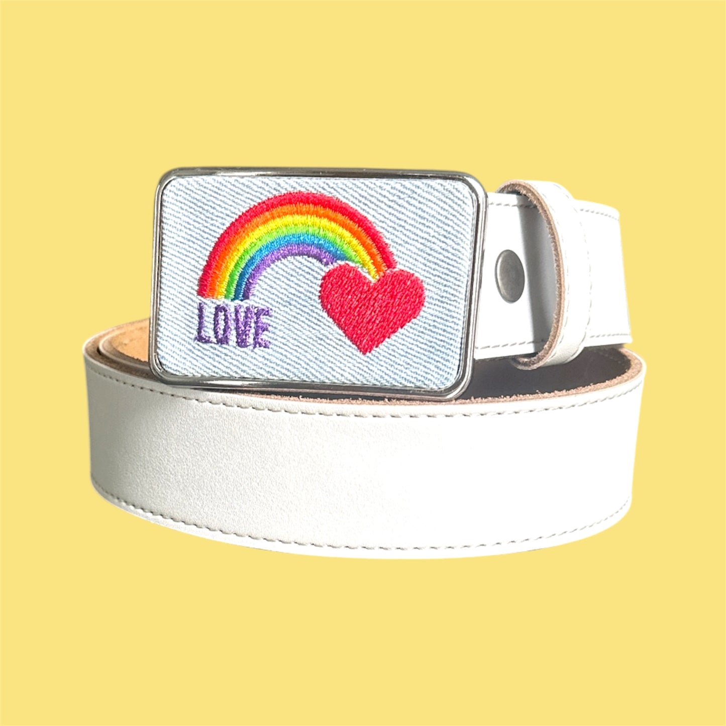 Rainbow Love Embroidered Belt Buckle, LGBTQ Pride
