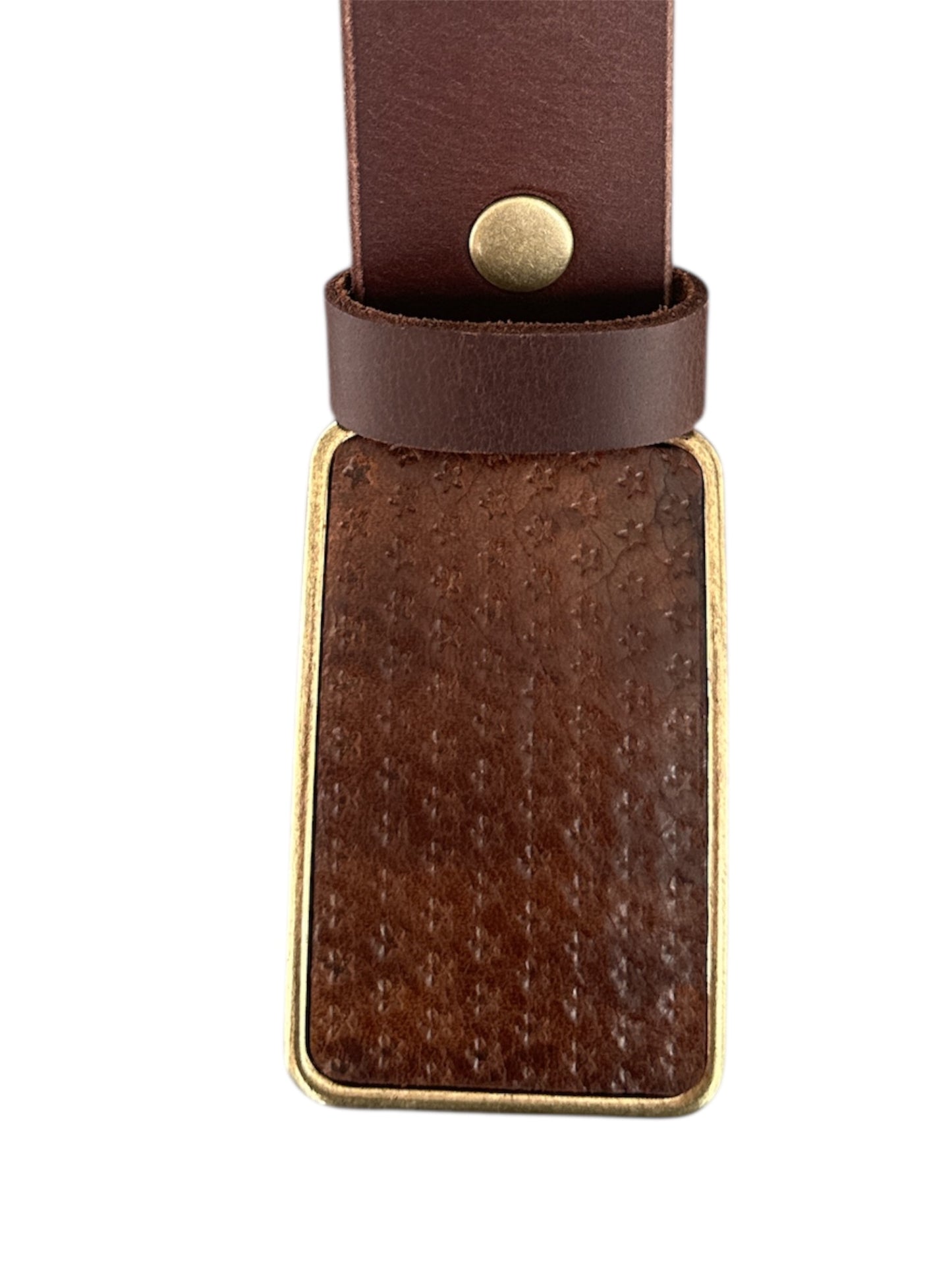 Star Embossed Brown Leather Belt Buckle