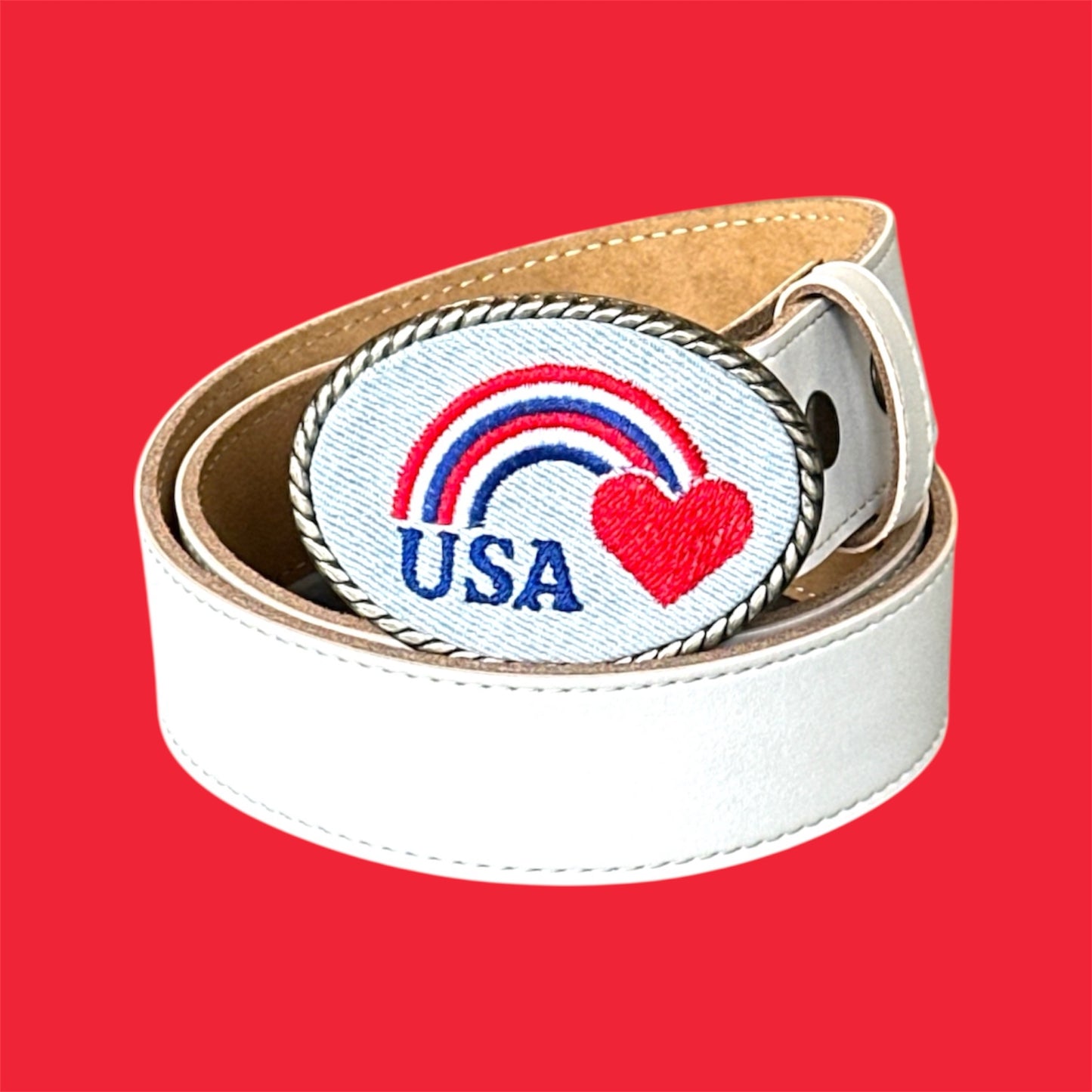 USA Rainbow Heart Jean Belt Buckle
