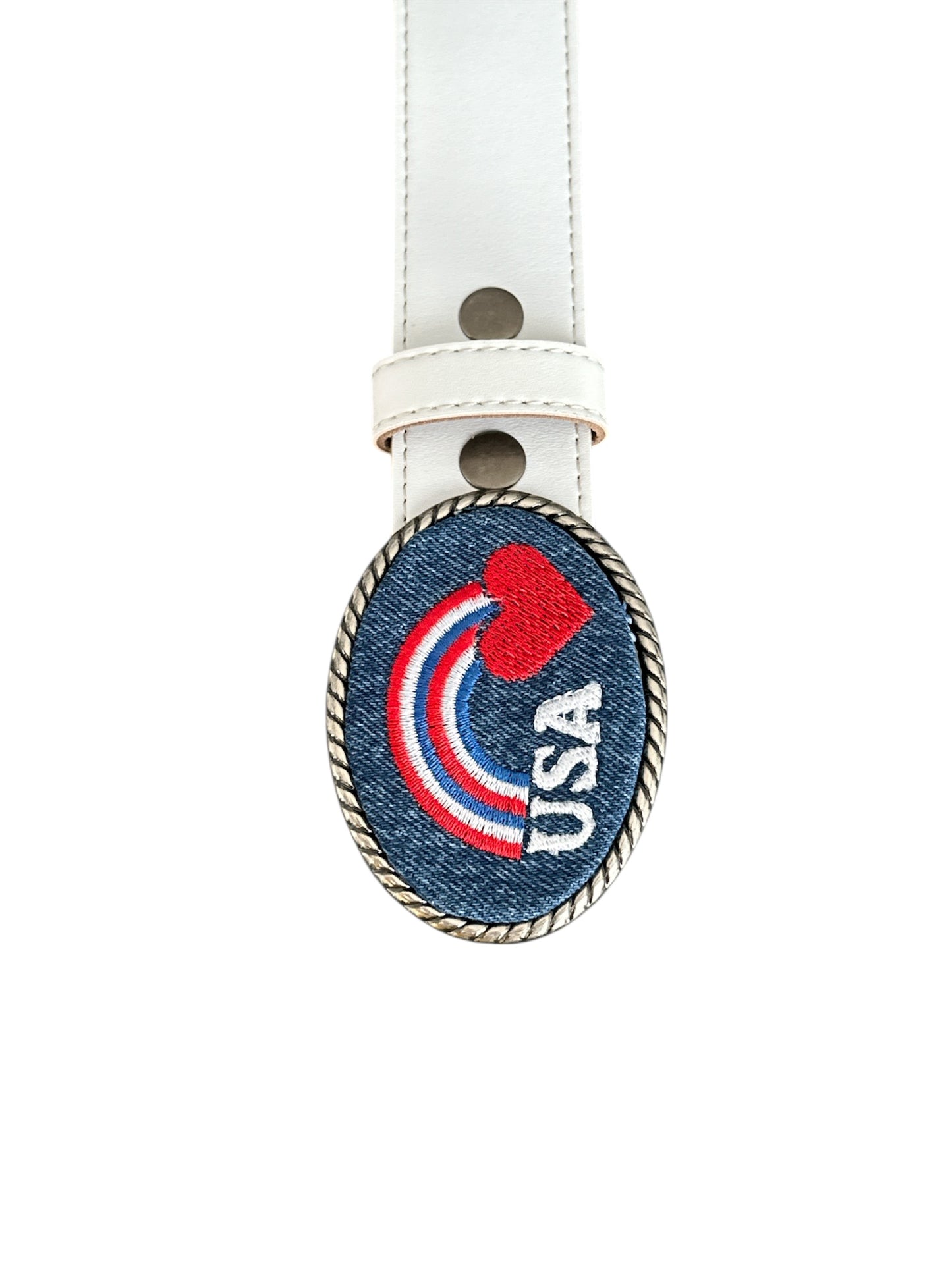 USA Rainbow Heart Jean Belt Buckle
