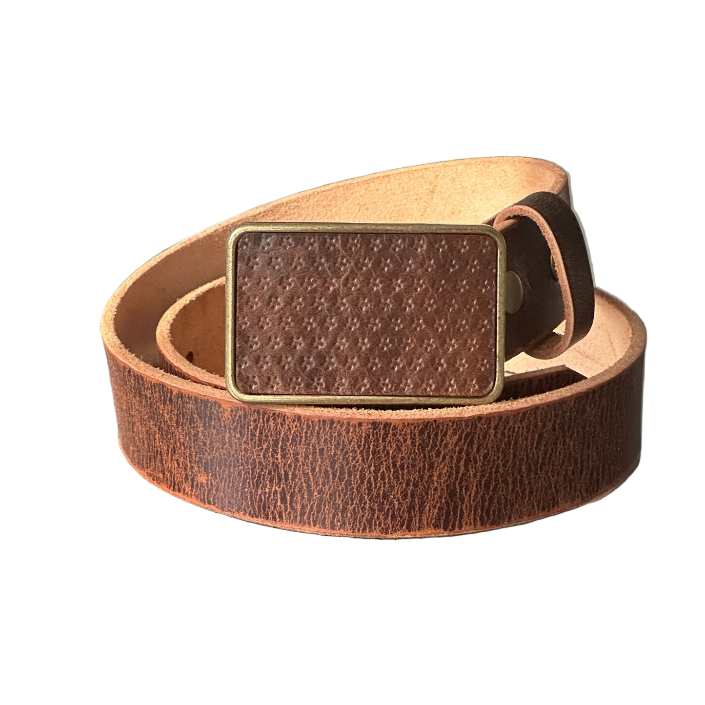 Star Embossed Brown Leather Belt Buckle