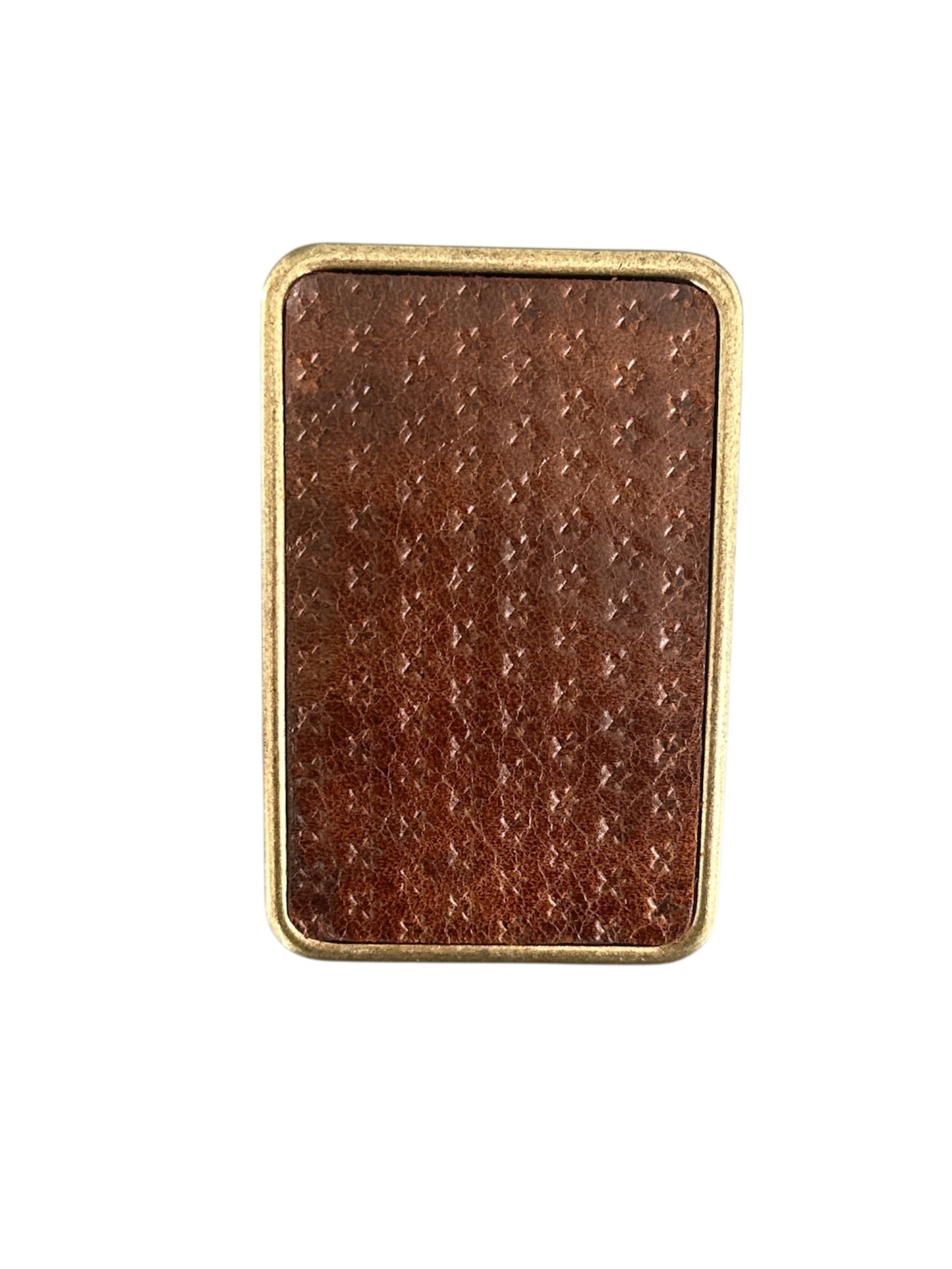 Star Embossed Brown Leather Belt Buckle