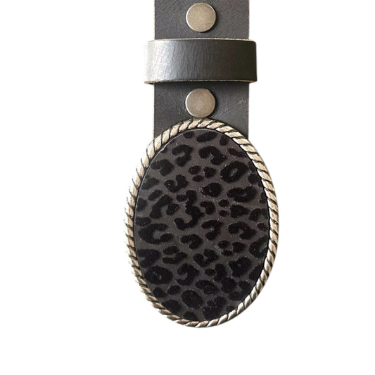 Black Leopard Leather Belt Buckle