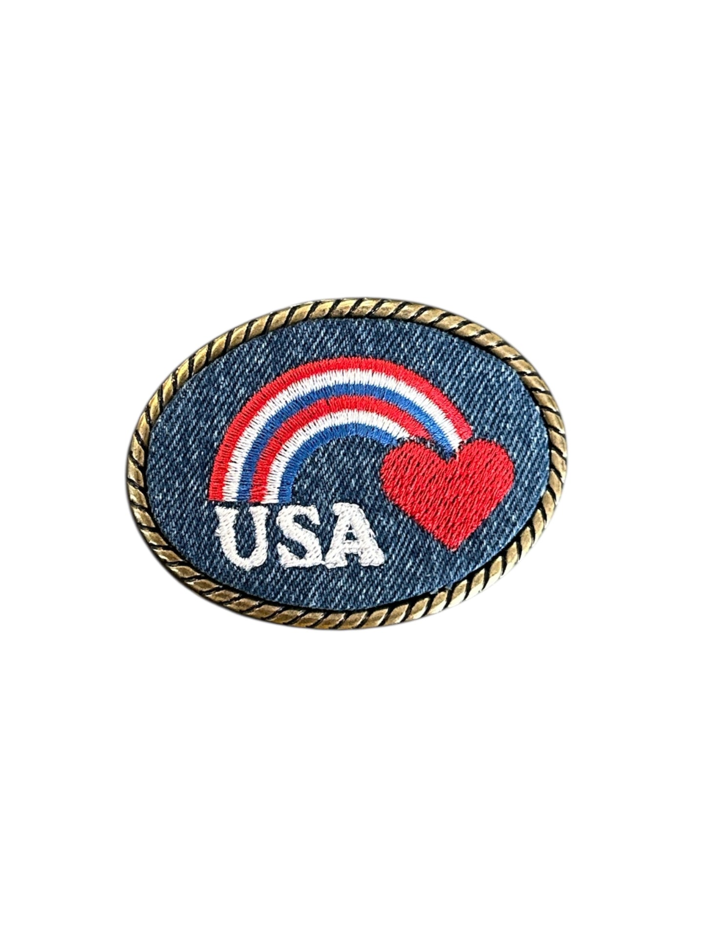 USA Rainbow Heart Jean Belt Buckle