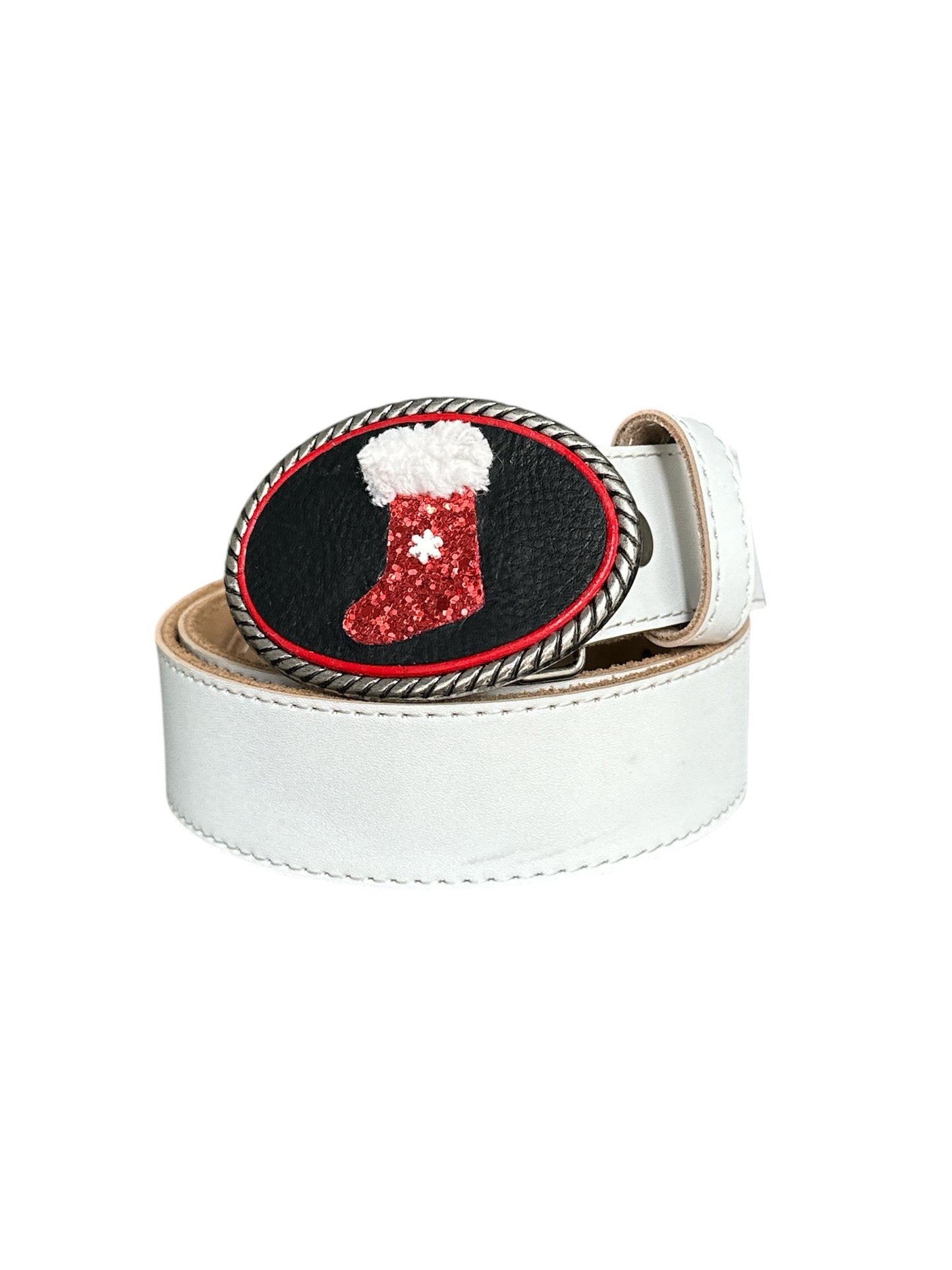 Christmas Stocking Belt Buckle- antique silver and antique brass