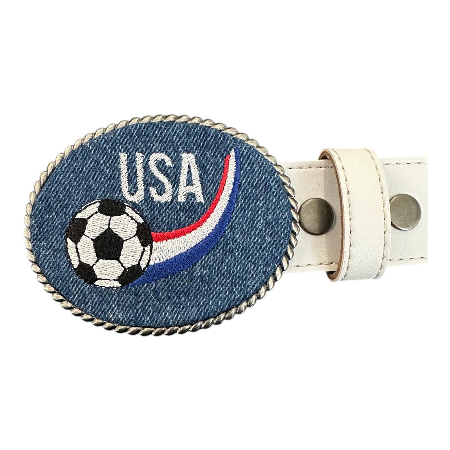 USA Denim Soccer Rainbow Belt Buckle