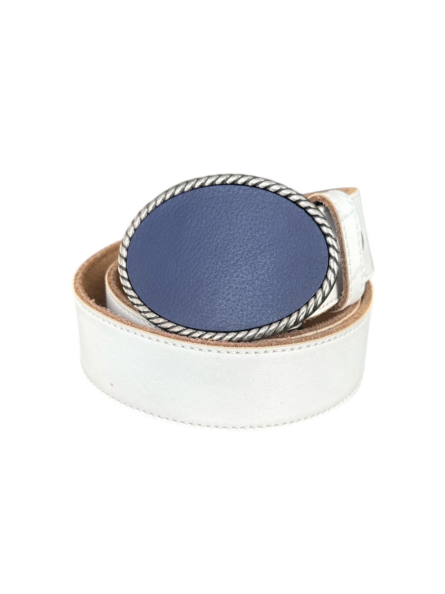 Blue Leather Attachable Belt Buckle
