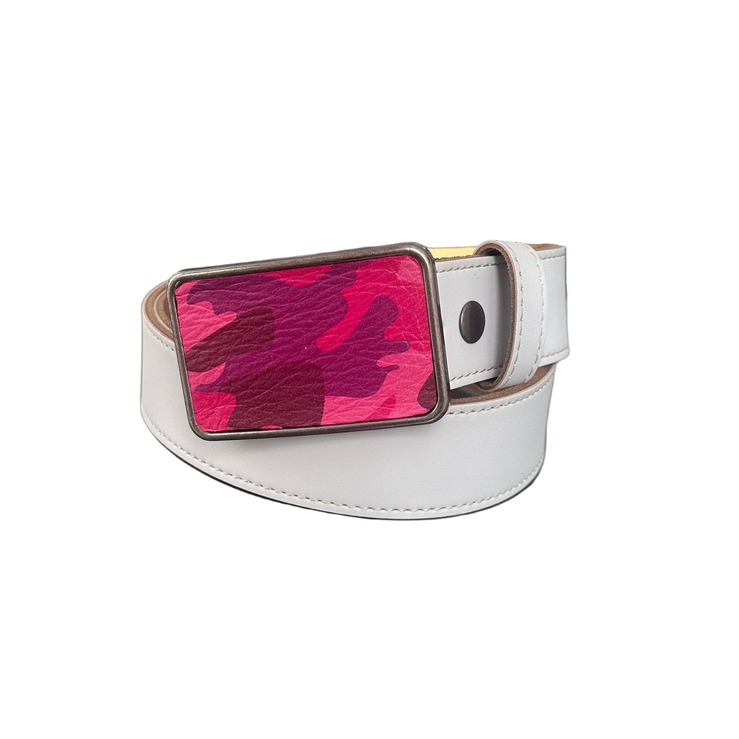 Pink Camouflage Leather Rectangular Belt Buckle