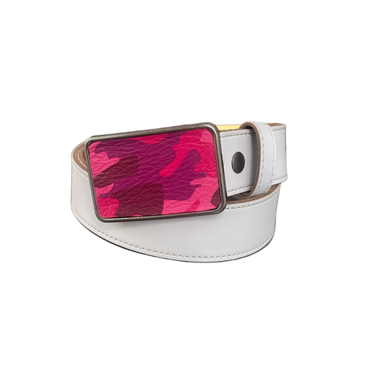 Pink Camouflage Leather Rectangular Belt Buckle