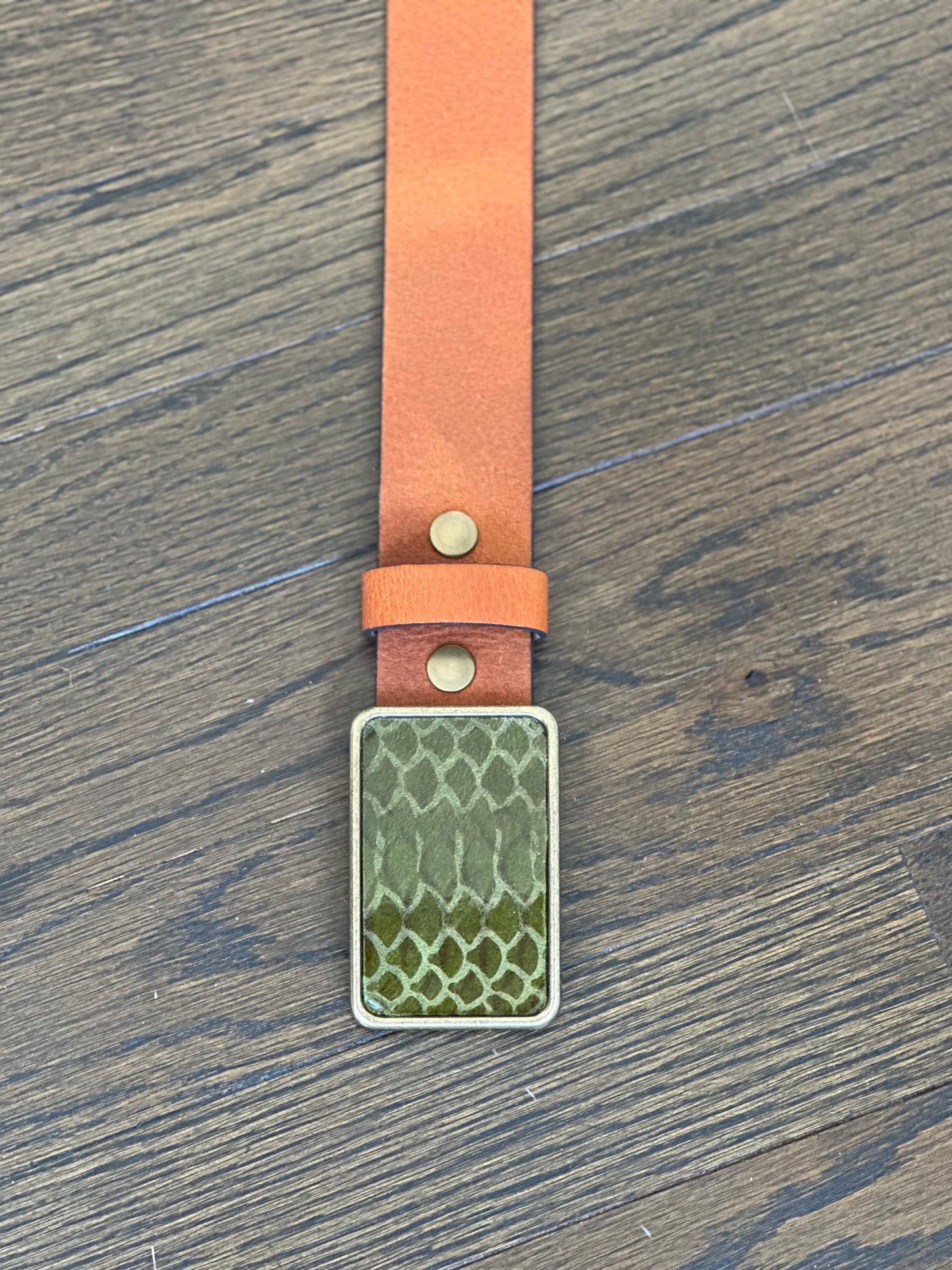 Green Python Embossed Leather Belt Buckle