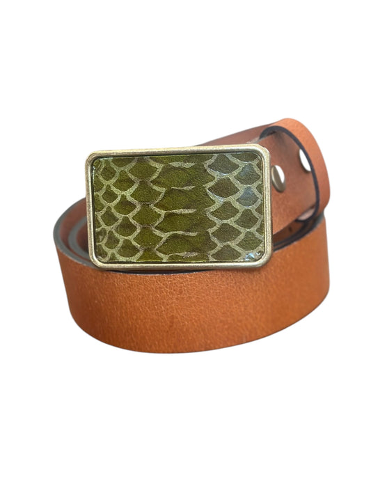 Green Python Embossed Leather Belt Buckle
