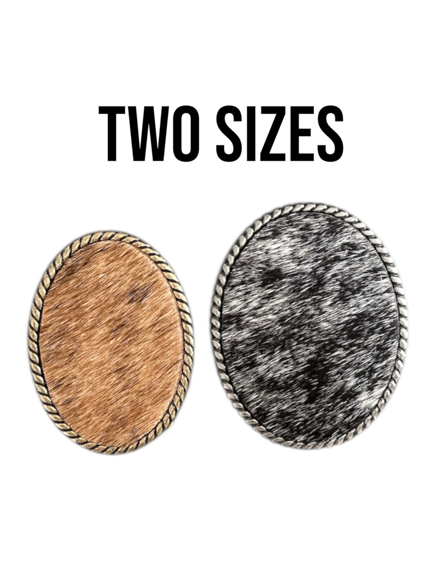 Black and White Hair on Hide Oval Rope Belt Buckle