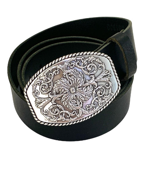 Engraved Filigree Western Belt Buckle