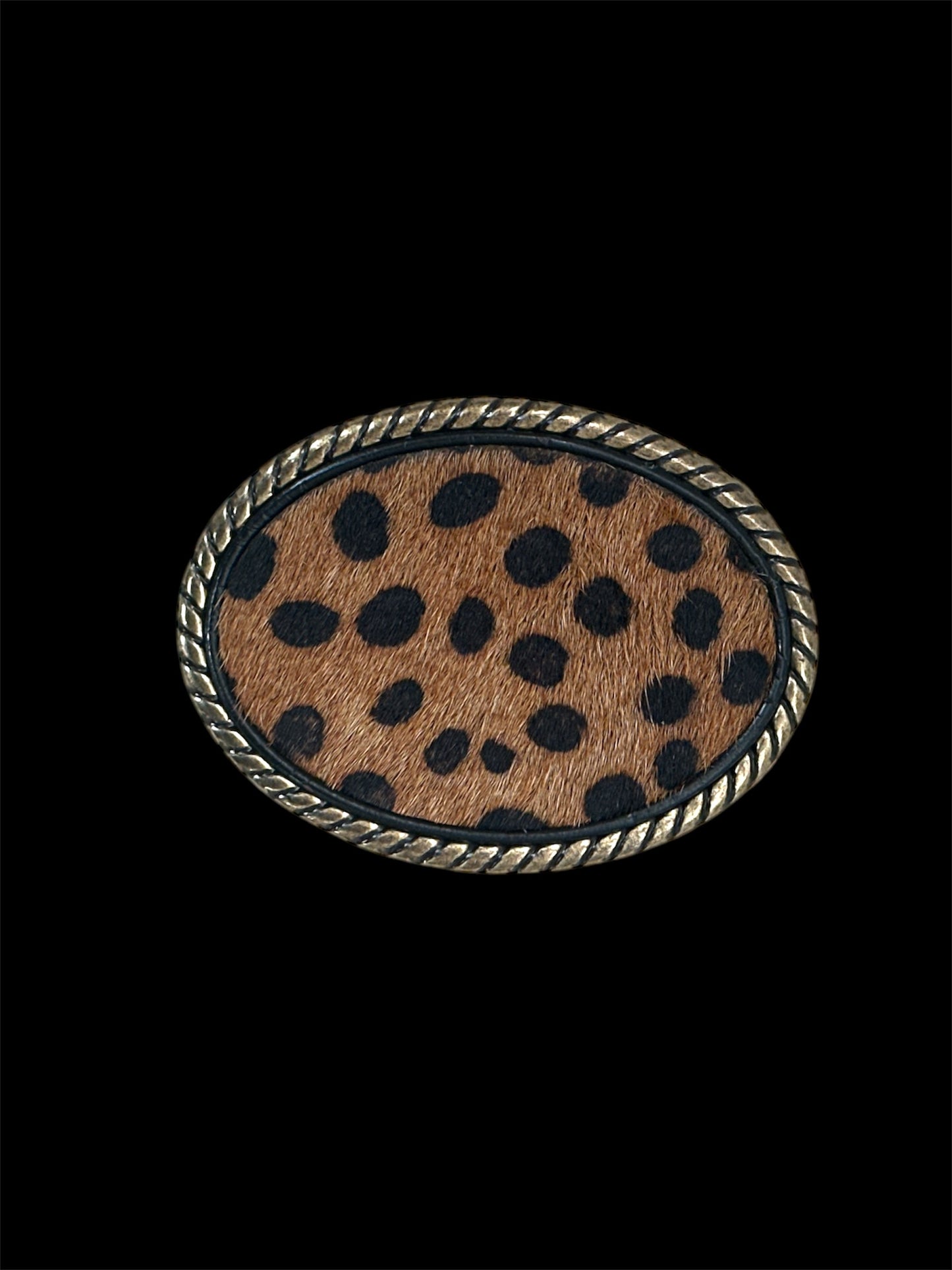 Hair on Cheetah Print Leather Belt Buckle
