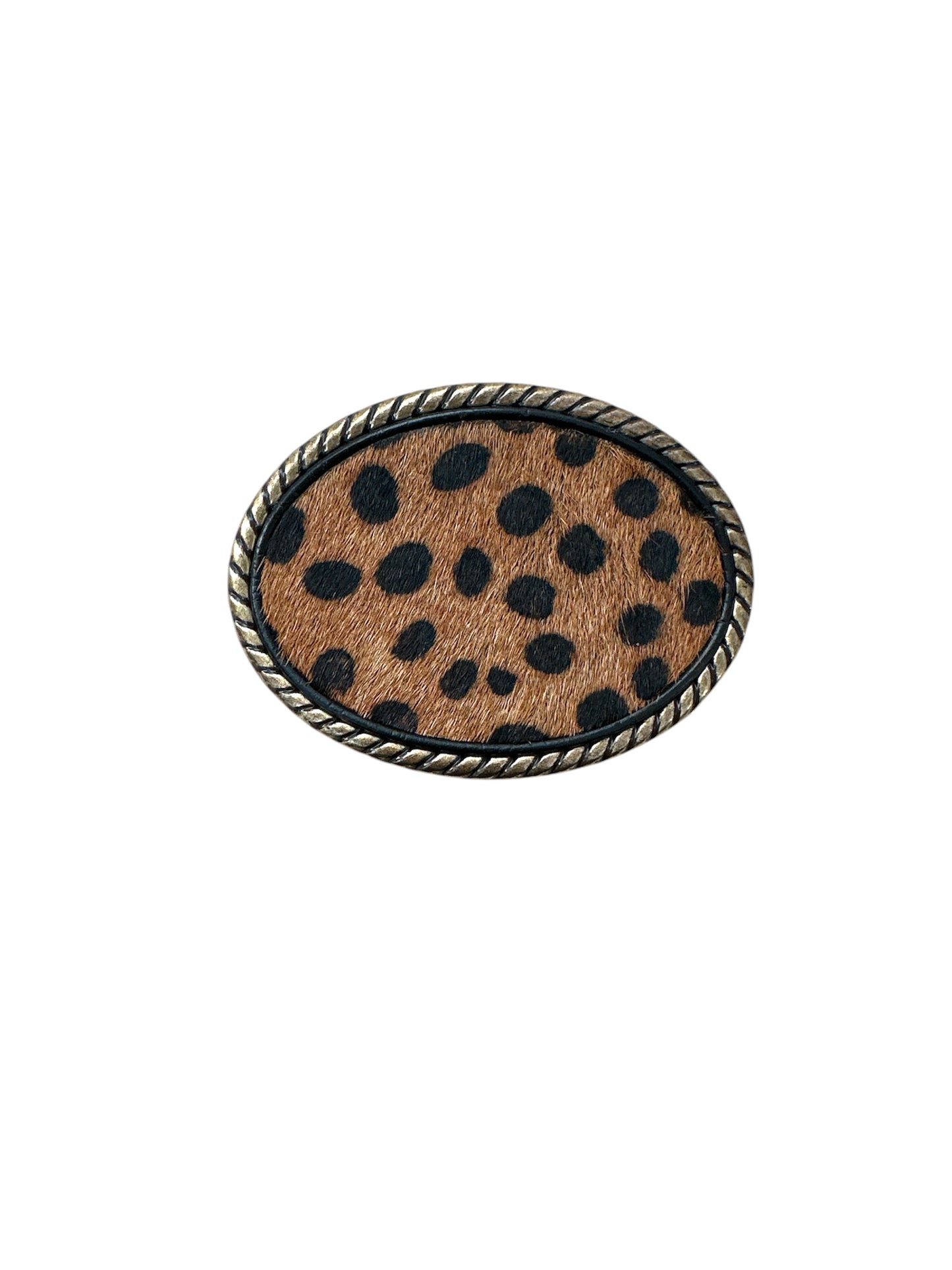 Hair on Cheetah Print Leather Belt Buckle