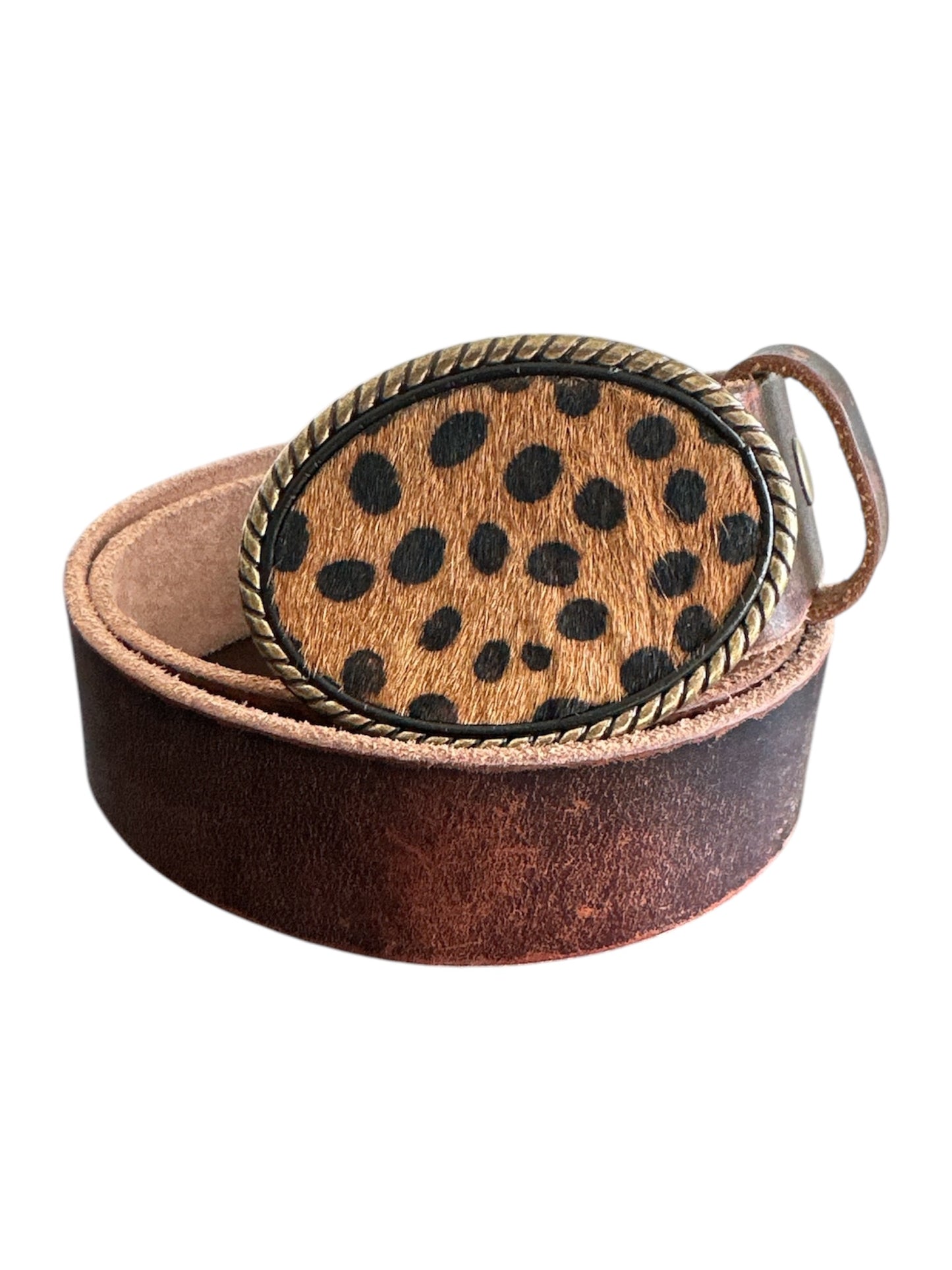 Hair on Cheetah Print Leather Belt Buckle