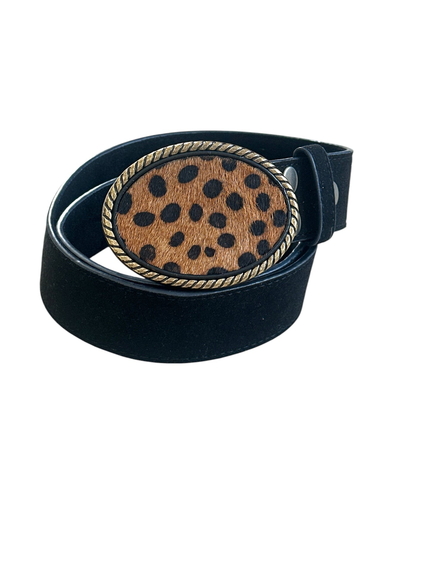Hair on Cheetah Print Leather Belt Buckle