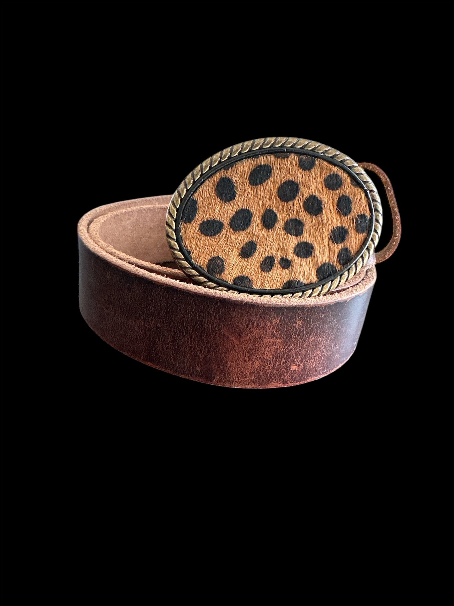 Hair on Cheetah Print Leather Belt Buckle