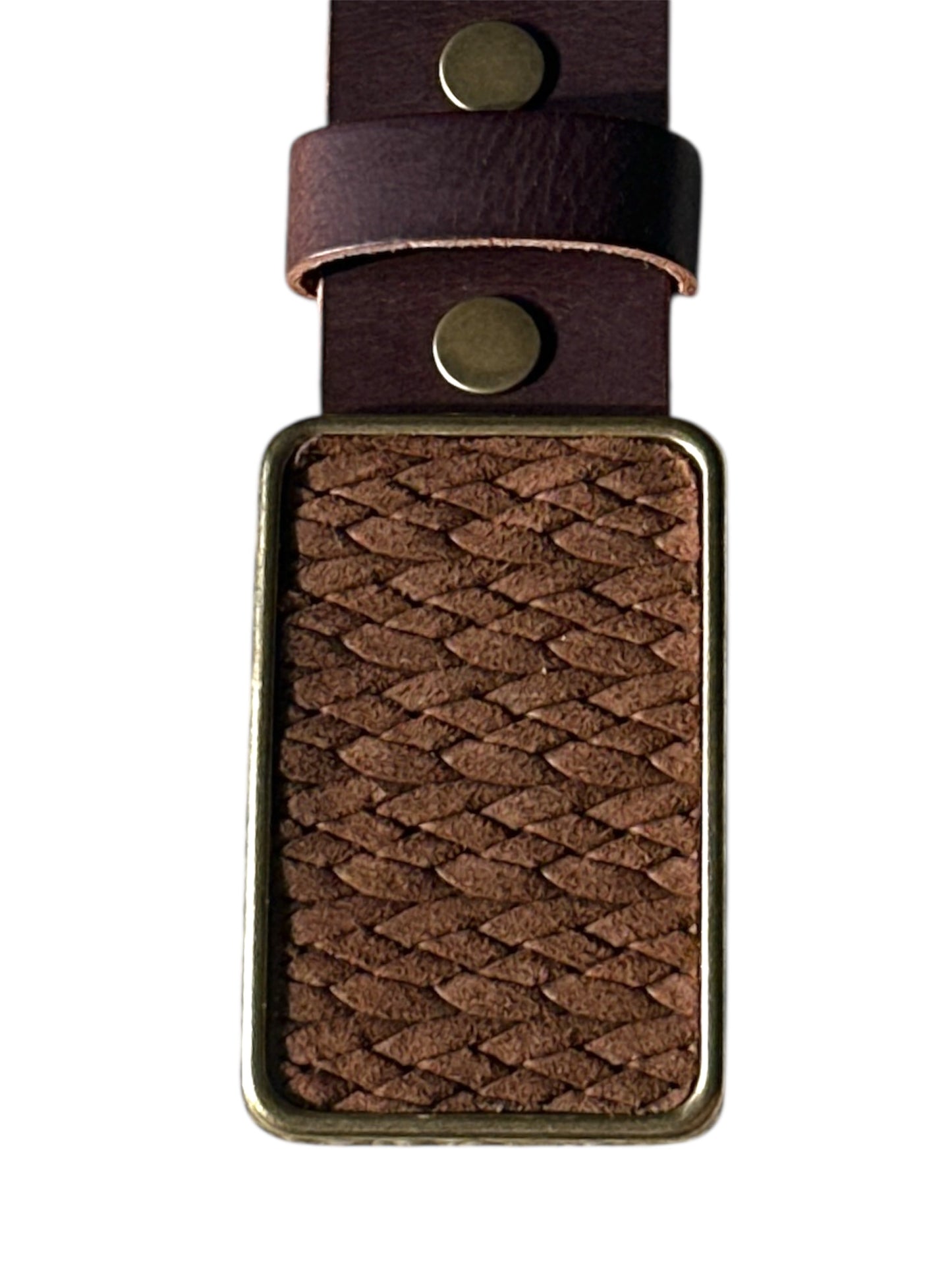 Brown Suede Braided Rectangular Belt Buckle