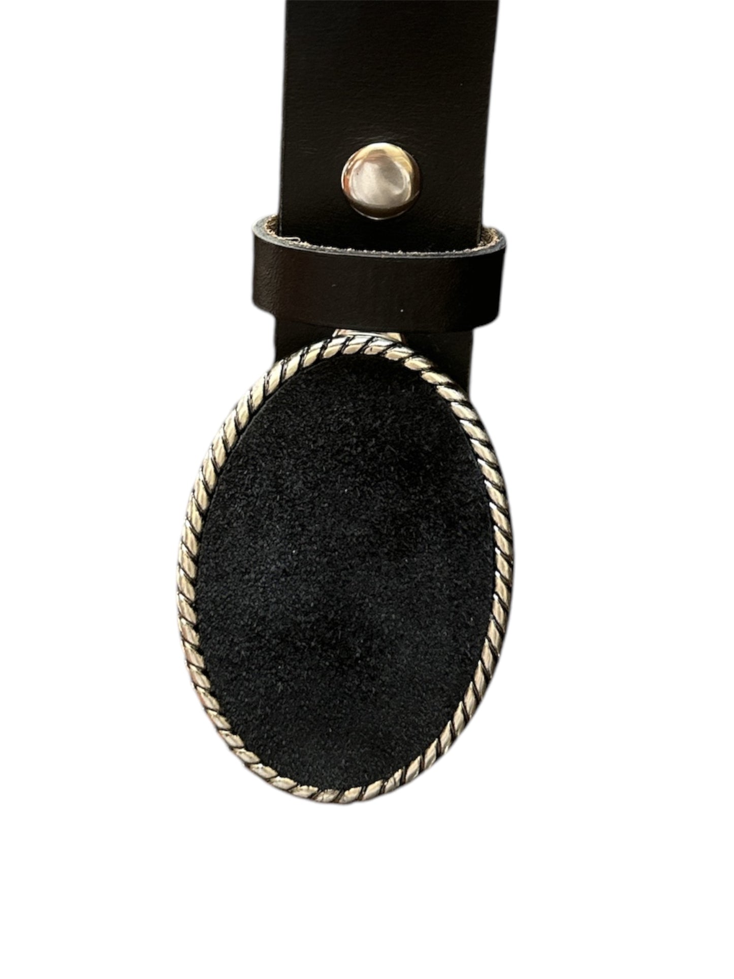 Classic Oval Black Suede Leather Belt Buckle and Black Interchangeable Belt