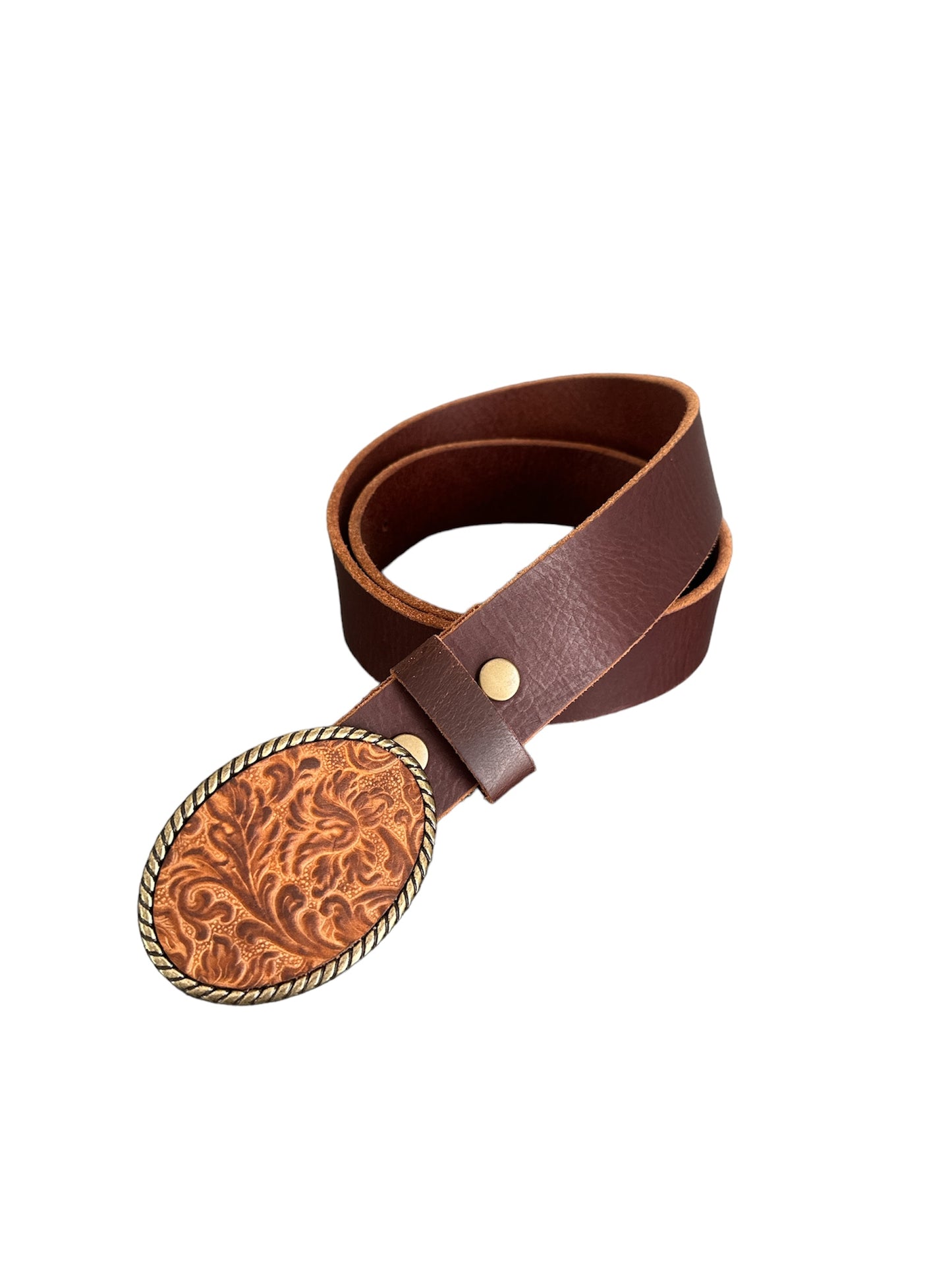 Autumn Brown Floral Leather Belt Buckle